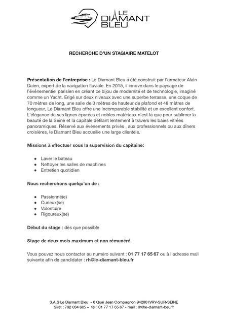 fiche de poste stagiaire matelot le diamant bleu page 0001 450 800